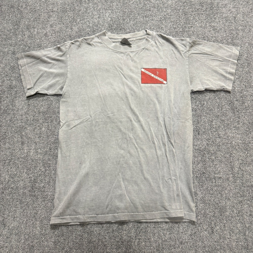 VTG Gone Diving T-shirt Men's M Single Stitch Gray Y2K Faded 90s TNF Sportswear - Picture 5 of 9